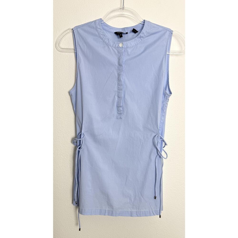 Theory Light Blue Sleeveless Side-Tie Poplin Top